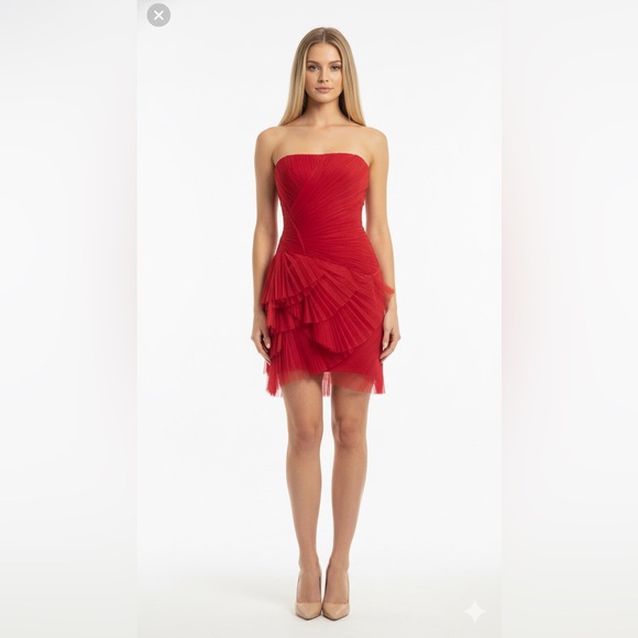 open lace back dress Bcbgmaxazria Girls Ruffle Tulle Dress in Red 10 Yrs